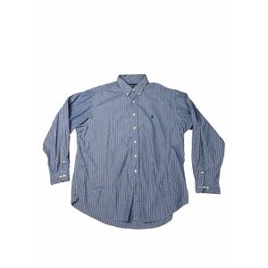 Ralph Lauren Men's Long Sleeve Classic Fit Striped Button Shirt Sz 18 XXL  Blue